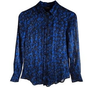 Banana Republic Dillon Shirt – Blue Leopard Print (XS Petite)